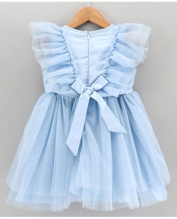 Babyhug Woven Sleeveless Ruffled Party Frock Sequin - Blue