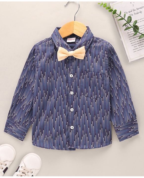 Babyhug Full Sleeves Digital Printed Party Shirt - Navy Blue