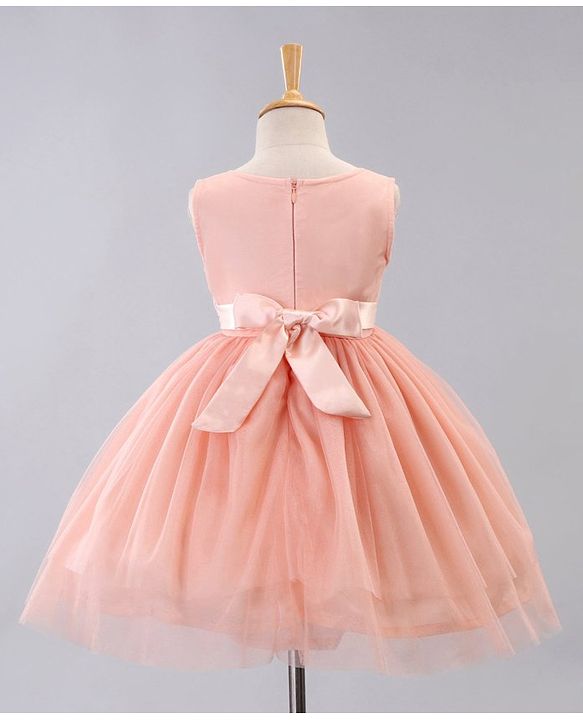 Babyhug Sleeveless Party Wear Embroidered Frock With Net Detailing- Peach