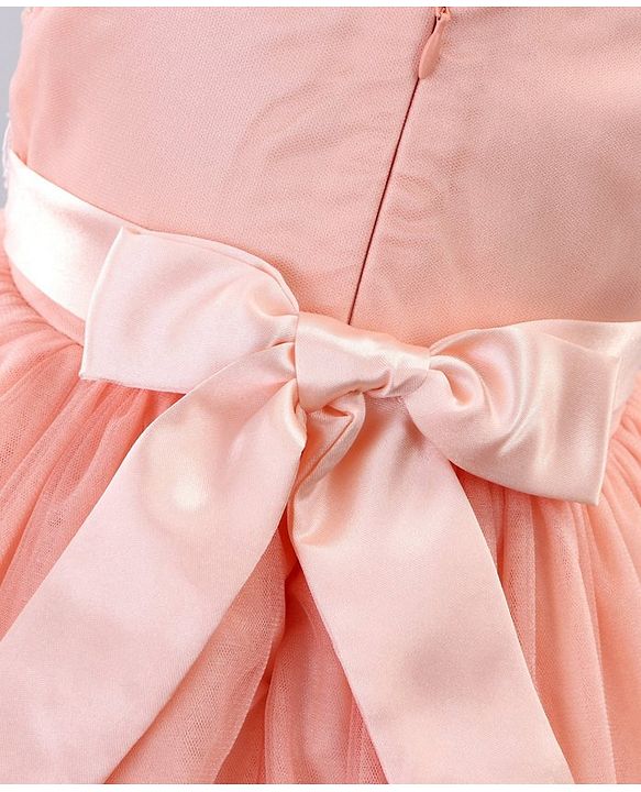 Babyhug Sleeveless Party Wear Embroidered Frock With Net Detailing- Peach