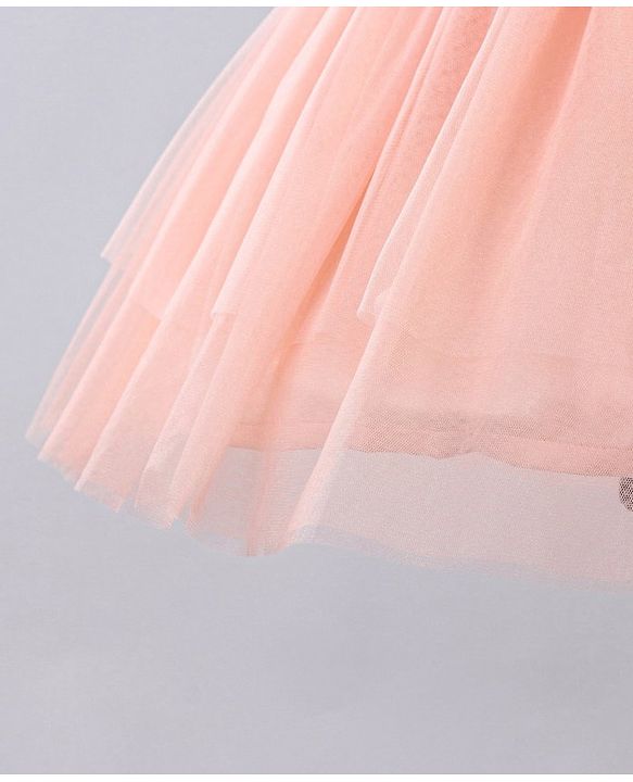 Babyhug Sleeveless Party Wear Embroidered Frock With Net Detailing- Peach