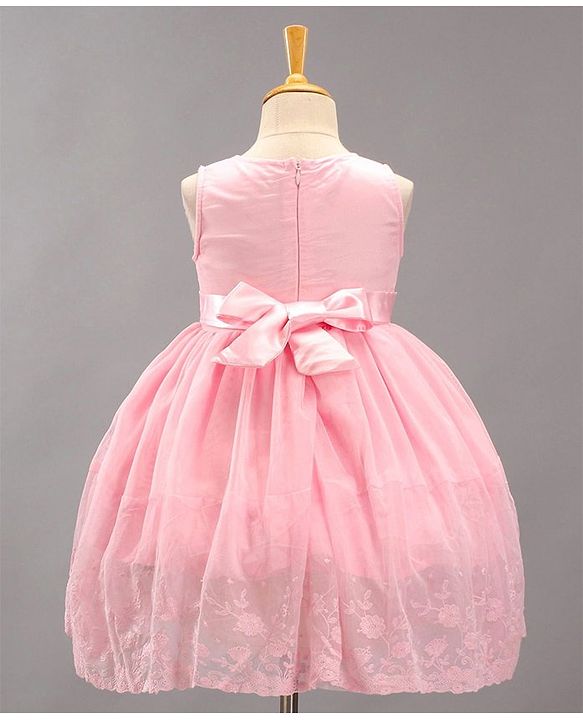 Babyhug Sleeveless Knee Length Solid Color Embroidered Party Dress - Pink