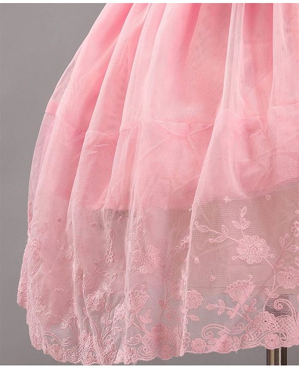 Babyhug Sleeveless Knee Length Solid Color Embroidered Party Dress - Pink