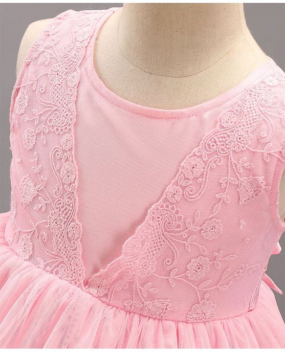Babyhug Sleeveless Knee Length Solid Color Embroidered Party Dress - Pink