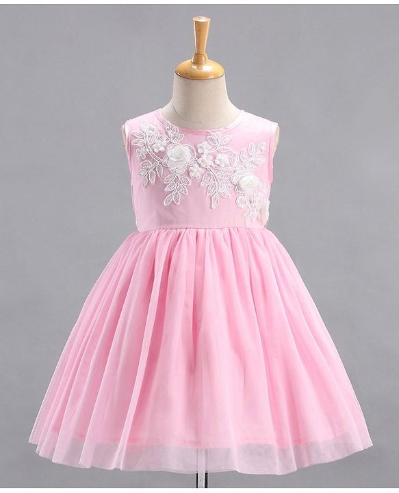 Babyhug Sleeveless Party Wear Frock Floral Embroidery & Applique- Pink