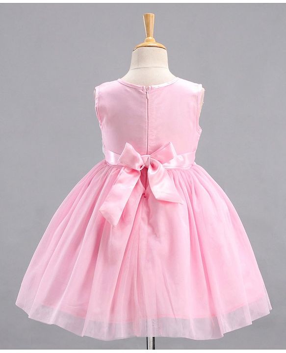 Babyhug Sleeveless Party Wear Frock Floral Embroidery & Applique- Pink