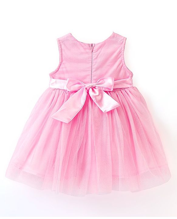 Babyhug Sleeveless Party Wear Frock With Soft Net and Corsages at Waist Line - Pink