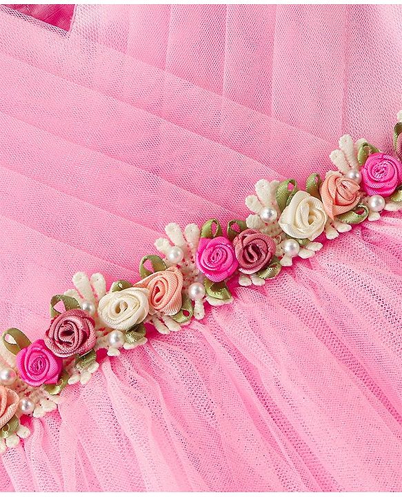 Babyhug Sleeveless Party Wear Frock With Soft Net and Corsages at Waist Line - Pink
