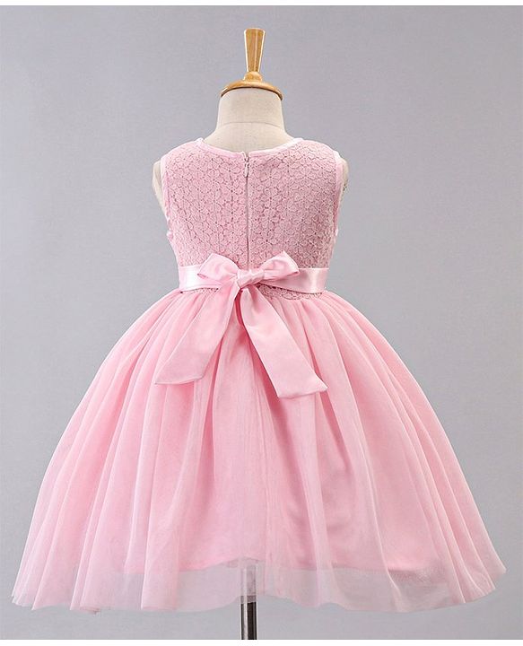 Babyhug Sleeveless Knee Length Party Dress With Bow Applique - Pink