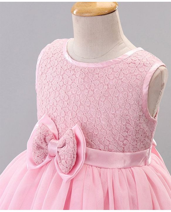Babyhug Sleeveless Knee Length Party Dress With Bow Applique - Pink