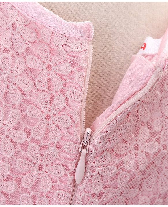 Babyhug Sleeveless Knee Length Party Dress With Bow Applique - Pink