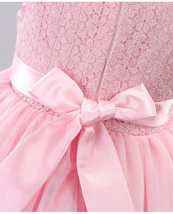 Babyhug Sleeveless Knee Length Party Dress With Bow Applique - Pink