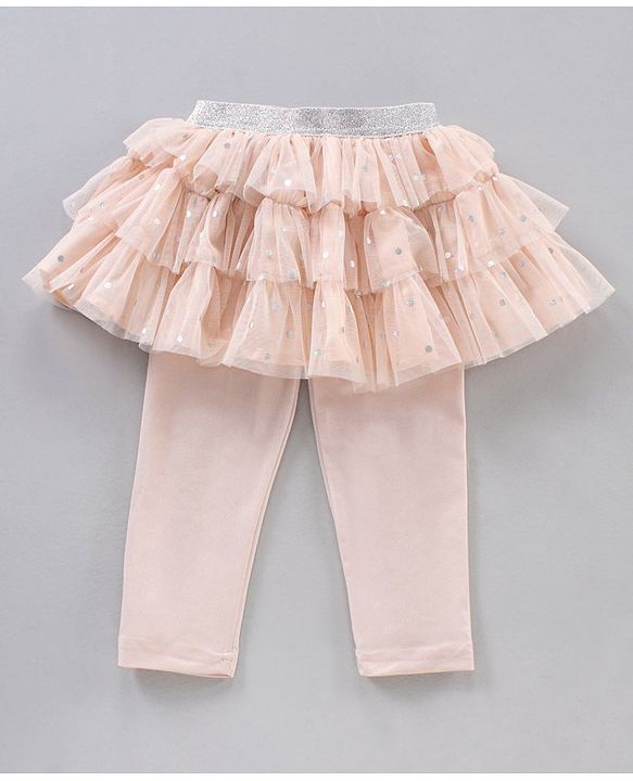 Babyhug Knee Length Flared Skirt With Leggings Glitter Print - Peach