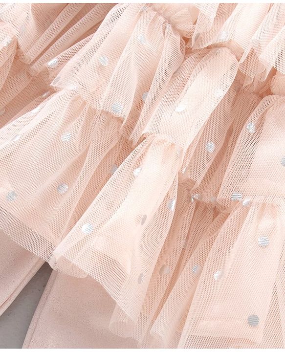 Babyhug Knee Length Flared Skirt With Leggings Glitter Print - Peach