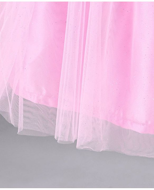 Babyhug Sleeveless Party Wear Frock With Net Detailing & Floral Applique- Pink