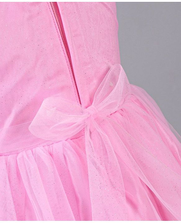 Babyhug Sleeveless Party Wear Frock With Net Detailing & Floral Applique- Pink