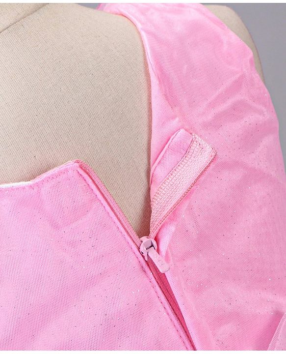Babyhug Sleeveless Party Wear Frock With Net Detailing & Floral Applique- Pink