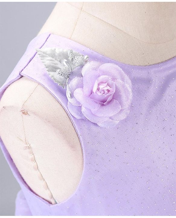 Babyhug Sleeveless Party Wear Frock With Net Detailing & Floral Applique- Purple