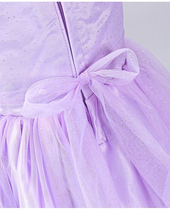 Babyhug Sleeveless Party Wear Frock With Net Detailing & Floral Applique- Purple