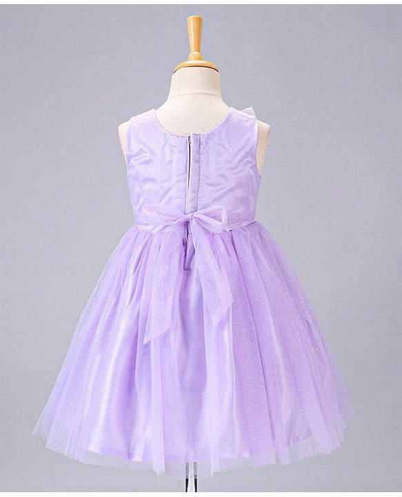 Babyhug Sleeveless Party Wear Frock With Net Detailing & Floral Applique- Purple