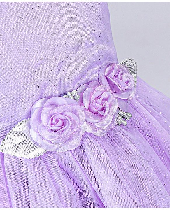 Babyhug Sleeveless Party Wear Frock With Net Detailing & Floral Applique- Purple