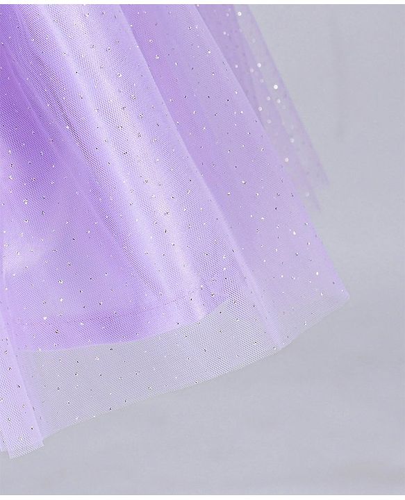 Babyhug Sleeveless Party Wear Frock With Net Detailing & Floral Applique- Purple