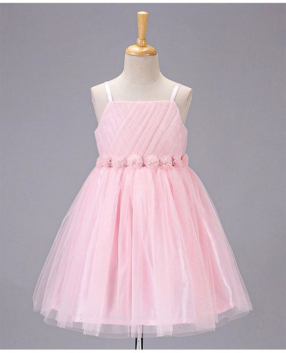 Babyhug Sleeveless Mesh Party Wear Frock With Corsage - Pink