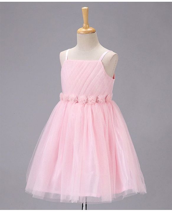 Babyhug Sleeveless Mesh Party Wear Frock With Corsage - Pink
