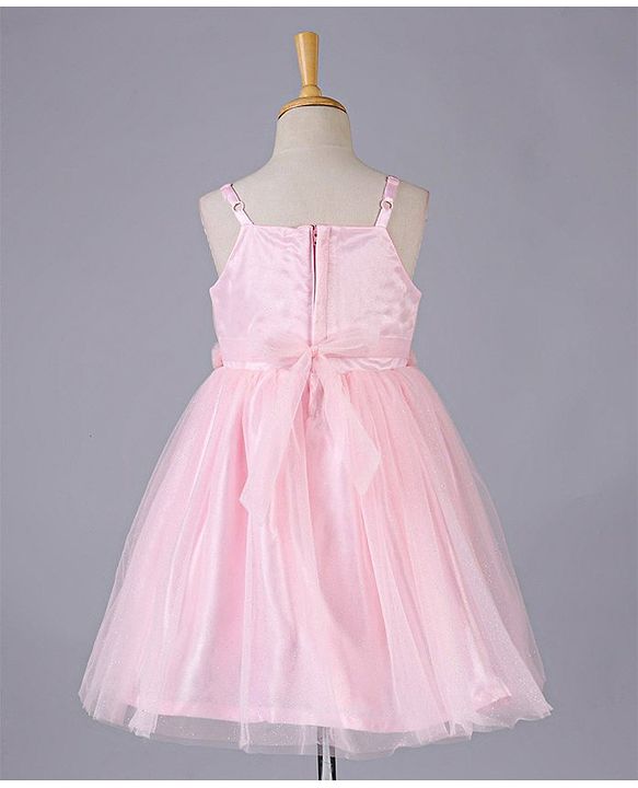 Babyhug Sleeveless Mesh Party Wear Frock With Corsage - Pink