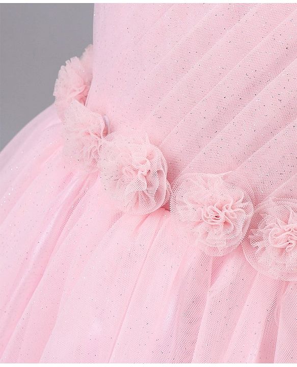 Babyhug Sleeveless Mesh Party Wear Frock With Corsage - Pink