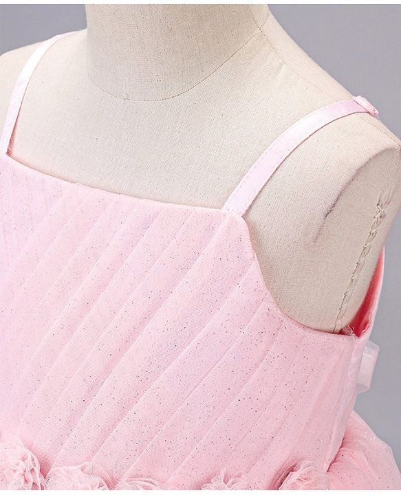 Babyhug Sleeveless Mesh Party Wear Frock With Corsage - Pink