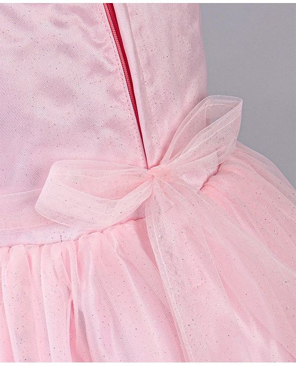 Babyhug Sleeveless Mesh Party Wear Frock With Corsage - Pink