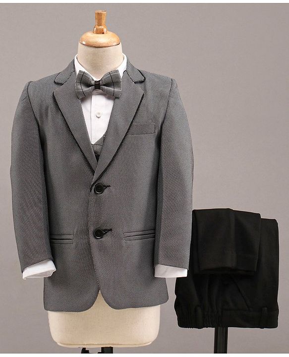 Babyhug Full Sleeves 4 Piece Party Suit With Bow - Grey