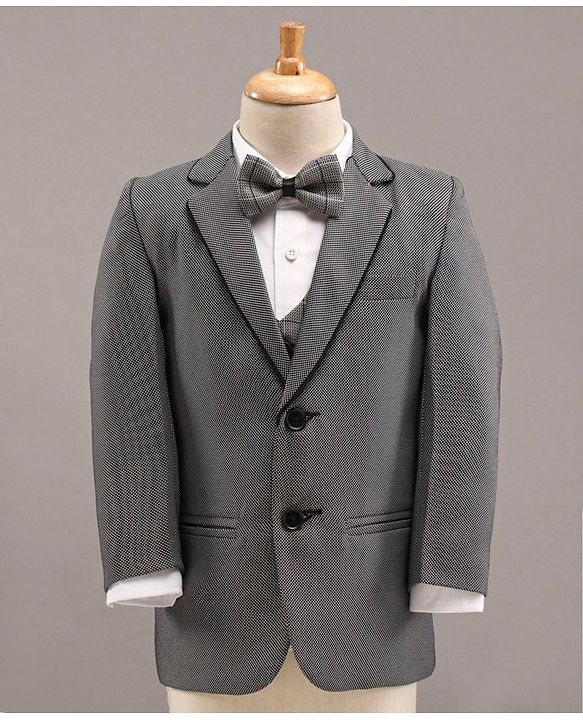 Babyhug Full Sleeves 4 Piece Party Suit With Bow - Grey