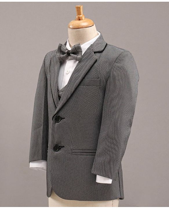 Babyhug Full Sleeves 4 Piece Party Suit With Bow - Grey
