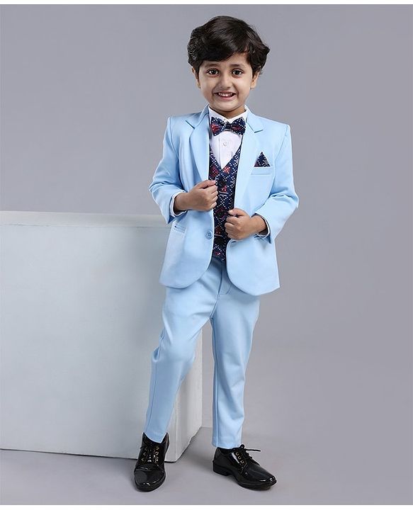 Babyhug Full Sleeves 5 Piece Party Suit - Light Blue