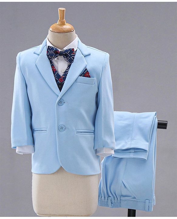 Babyhug Full Sleeves 5 Piece Party Suit - Light Blue