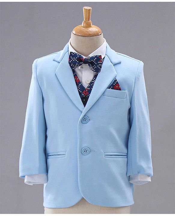 Babyhug Full Sleeves 5 Piece Party Suit - Light Blue