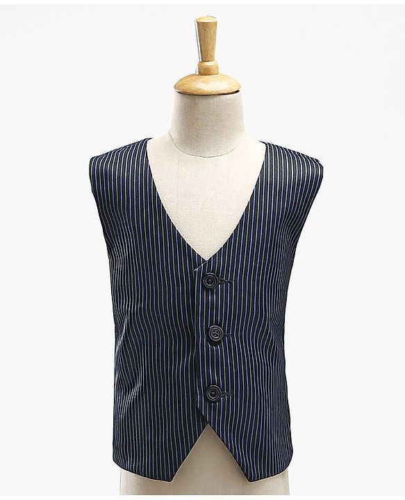 Babyhug Full Sleeves Stretch Fit Party Suit with Waist Coat & Bow - Navy