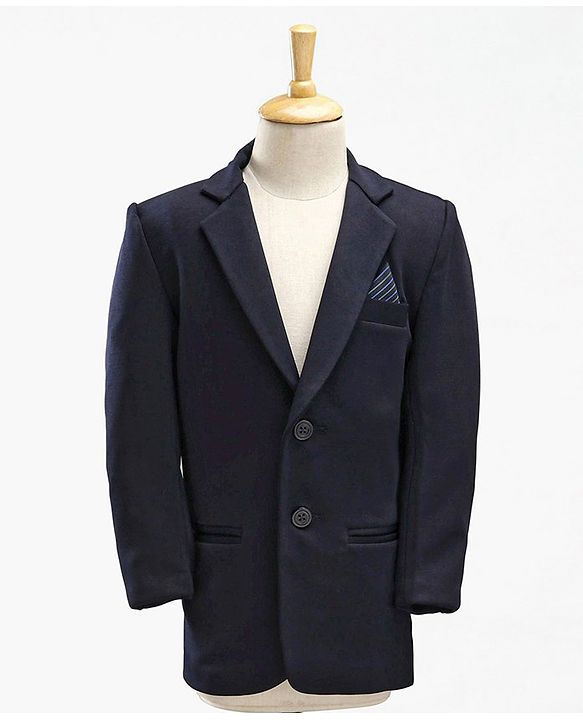 Babyhug Full Sleeves Stretch Fit Party Suit with Waist Coat & Bow - Navy