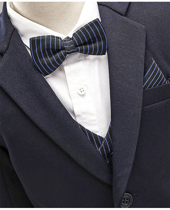 Babyhug Full Sleeves Stretch Fit Party Suit with Waist Coat & Bow - Navy