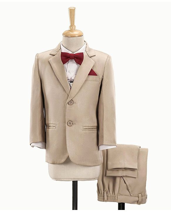 Babyhug Full Sleeves 4 Piece Party Suit With Bow - Cream