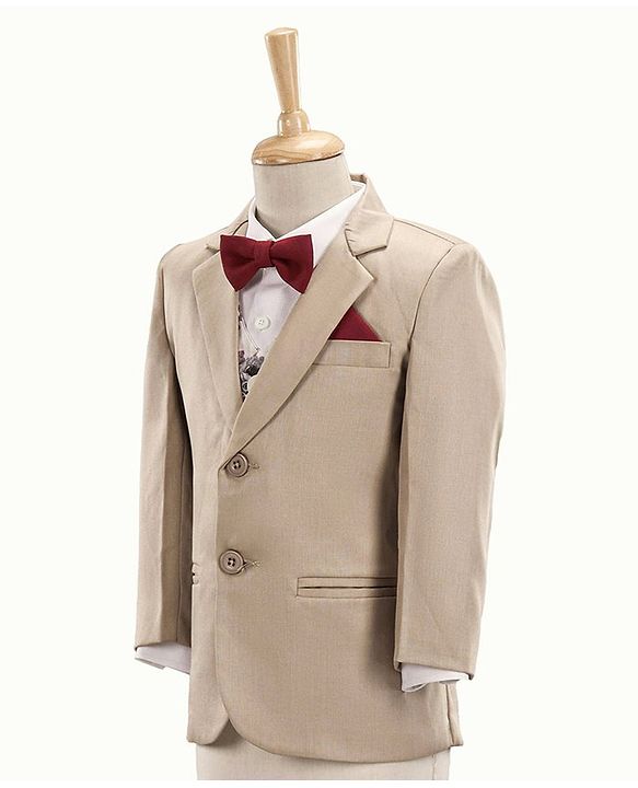 Babyhug Full Sleeves 4 Piece Party Suit With Bow - Cream