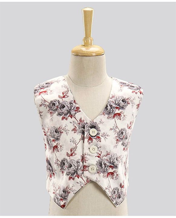 Babyhug Full Sleeves 4 Piece Party Suit With Bow - Cream