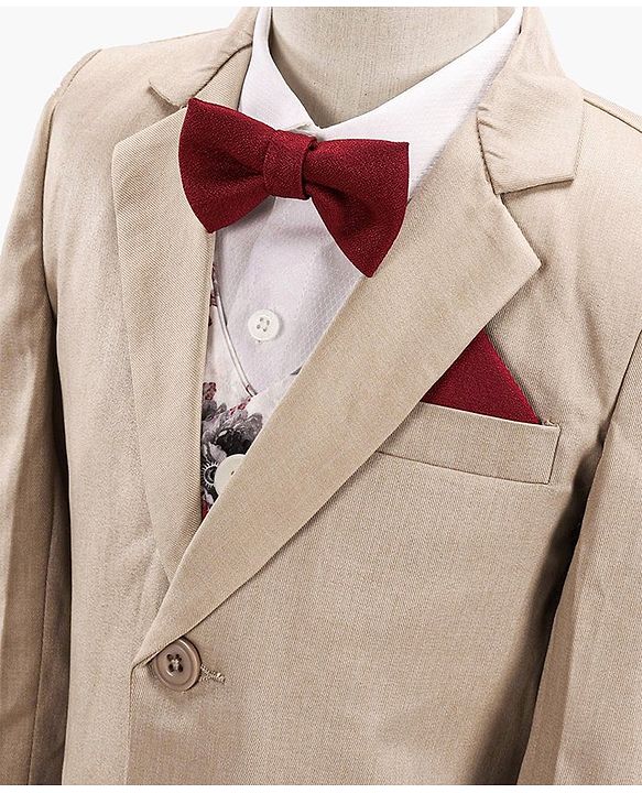Babyhug Full Sleeves 4 Piece Party Suit With Bow - Cream