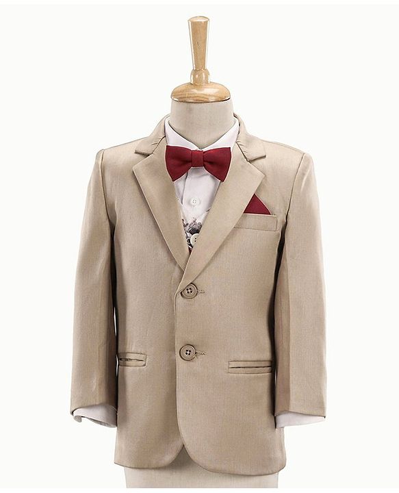 Babyhug Full Sleeves Party Suit with Bow and Waistcoat - White and Indigo main image 1