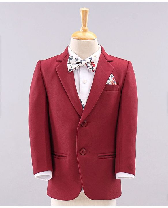 Babyhug Full Sleeves Party Wear Suit with Waistcoat & Bow - Red