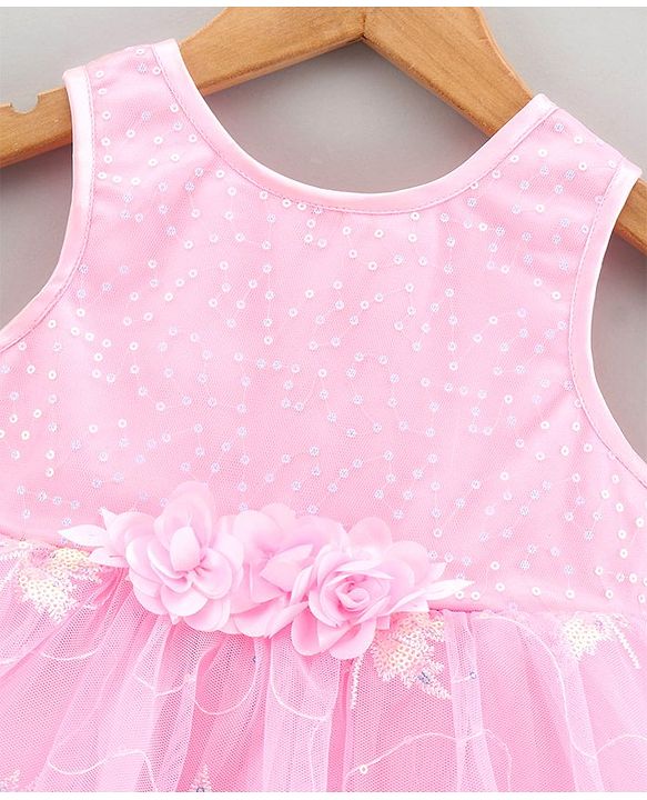 Babyhug Sleeveless Party Knee Length Frock Floral Corsage - Pink