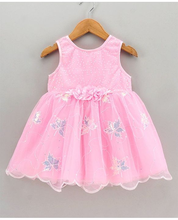 Babyhug Sleeveless Party Knee Length Frock Floral Corsage - Pink