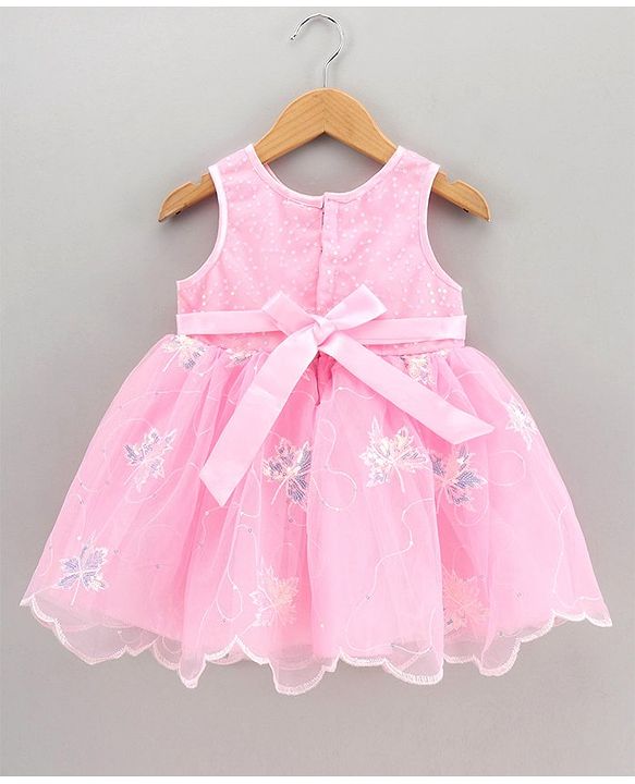 Babyhug Sleeveless Party Knee Length Frock Floral Corsage - Pink